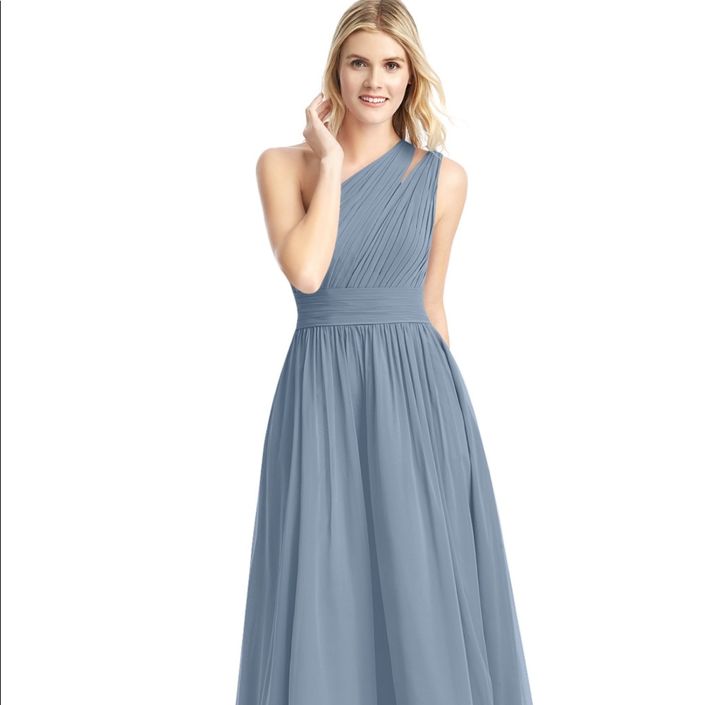 Azazie molly bridesmaid dress color is dusty blue